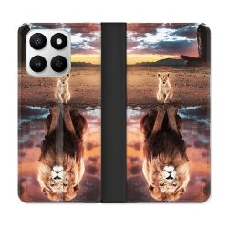 Housse cuir portefeuille Pour Honor 400 smart 5G Animal Lion Reflet