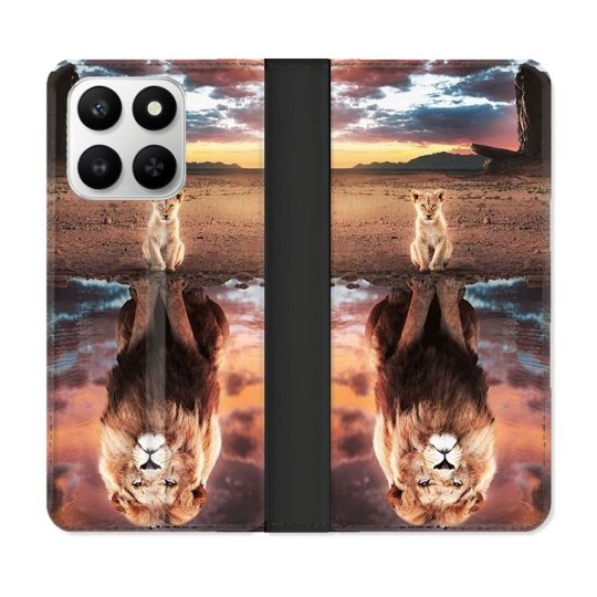 Housse cuir portefeuille Pour Honor 400 smart 5G Animal Lion Reflet