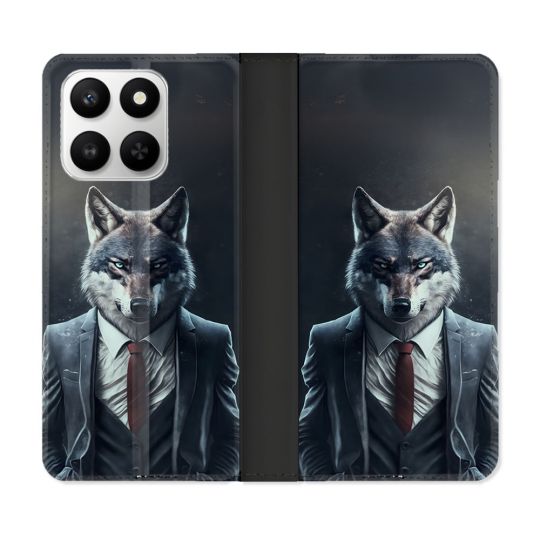 Housse cuir portefeuille Pour Honor 400 smart 5G Animal Loup Business