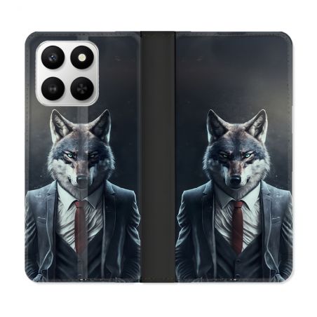 Housse cuir portefeuille Pour Honor 400 smart 5G Animal Loup Business