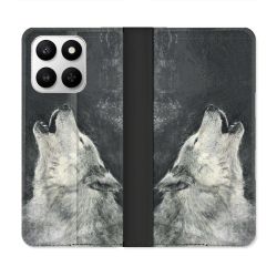 Housse cuir portefeuille Pour Honor 400 smart 5G Animal Loup Hurlement