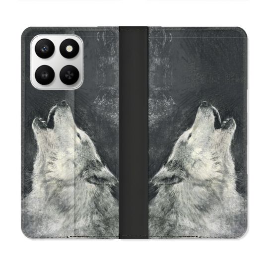 Housse cuir portefeuille Pour Honor 400 smart 5G Animal Loup Hurlement