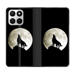 Housse cuir portefeuille Pour Honor 400 smart 5G Animal Loup Noir