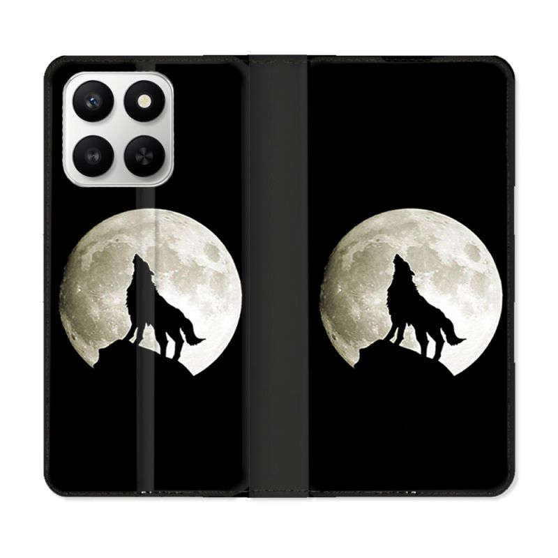 Housse cuir portefeuille Pour Honor 400 smart 5G Animal Loup Noir