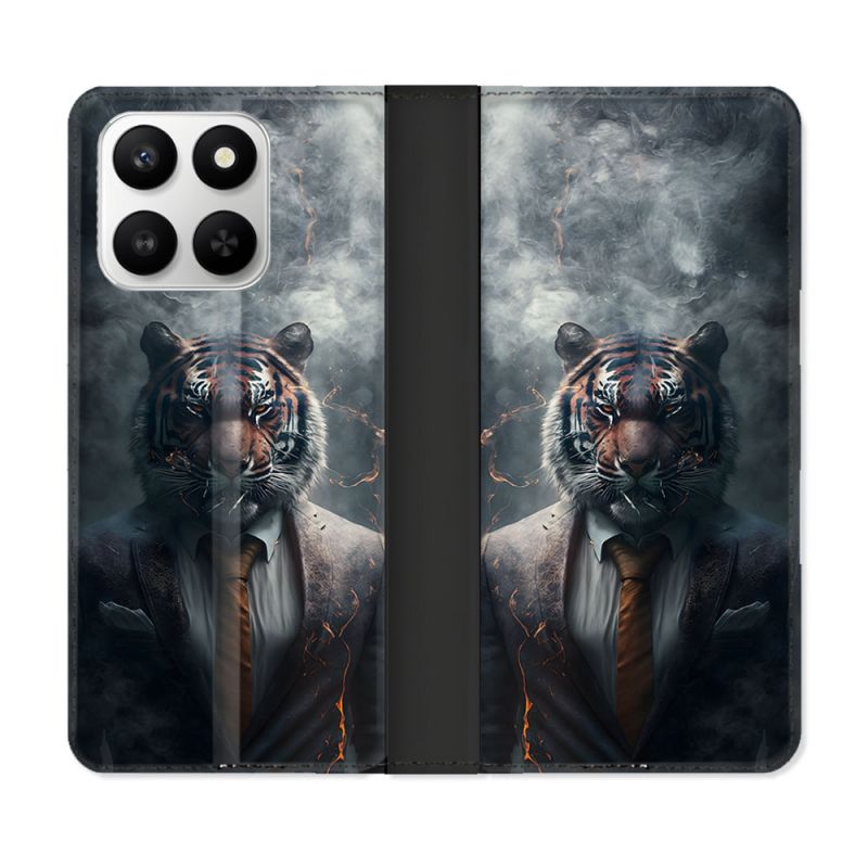 Housse cuir portefeuille Pour Honor 400 smart 5G Animal Tigre Business