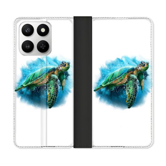 Housse cuir portefeuille Pour Honor 400 smart 5G Animal Tortue Blanche multicolore