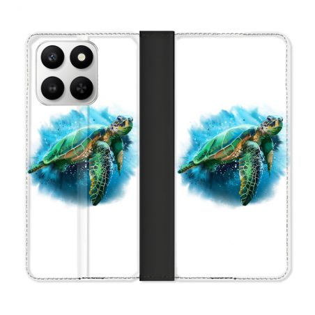 Housse cuir portefeuille Pour Honor 400 smart 5G Animal Tortue Blanche multicolore