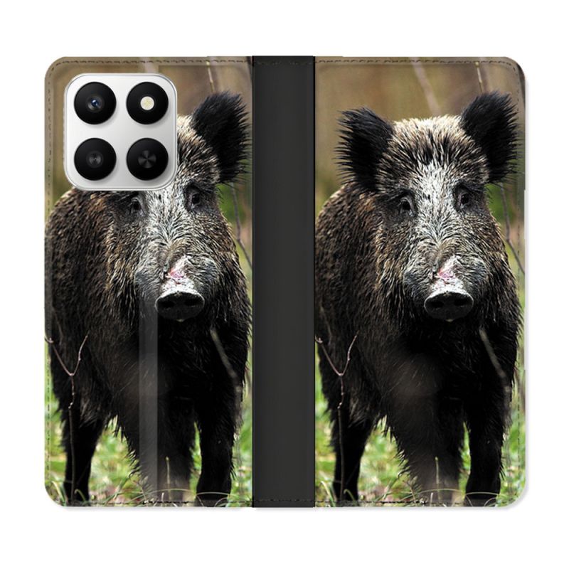 Housse cuir portefeuille Pour Honor 400 smart 5G Chasse Sanglier bois