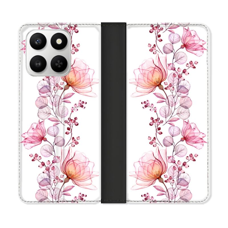 Housse cuir portefeuille Pour Honor 400 smart 5G Fleur Eclosion