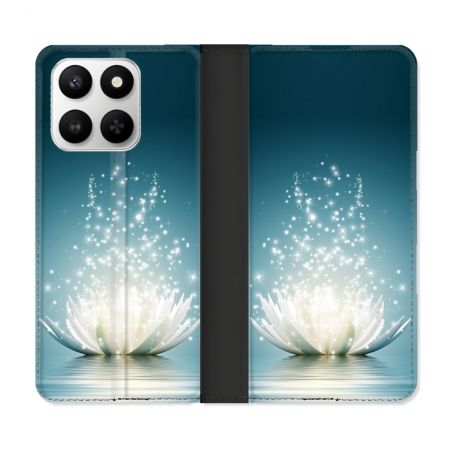 Housse cuir portefeuille Pour Honor 400 smart 5G Fleur Lotus Blanc
