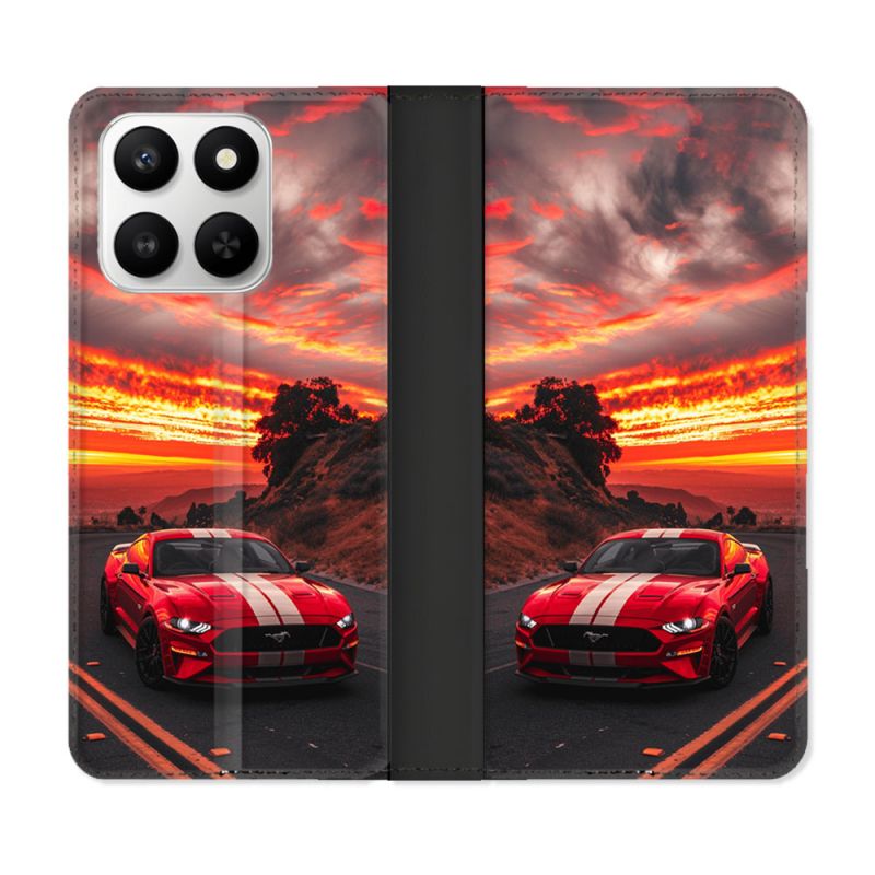 Housse cuir portefeuille Pour Honor 400 smart 5G Ford Mustang GT500 Rouge