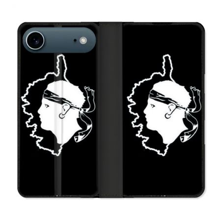 Housse cuir portefeuille Pour Iphone 17 Air Voyage Corse Noir