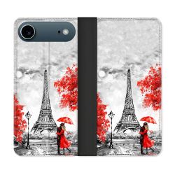Housse cuir portefeuille Pour Iphone 17 Air Voyage France Paris Rouge