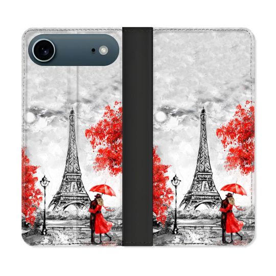 Housse cuir portefeuille Pour Iphone 17 Air Voyage France Paris Rouge