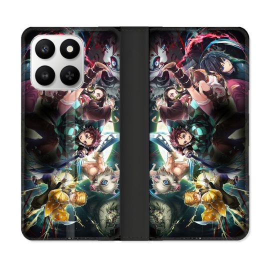 Housse cuir portefeuille Pour Honor 400 smart 5G Manga Demon Slayer Groupe