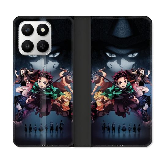 Housse cuir portefeuille Pour Honor 400 smart 5G Manga Demon Slayer Noir