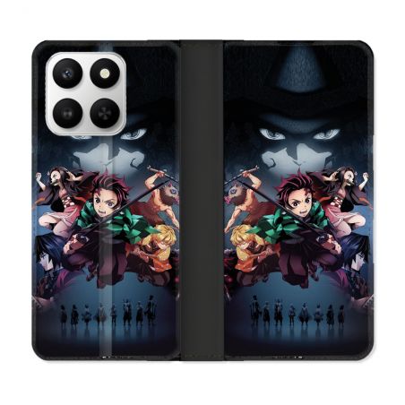 Housse cuir portefeuille Pour Honor 400 smart 5G Manga Demon Slayer Noir
