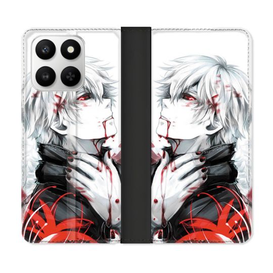 Housse cuir portefeuille Pour Honor 400 smart 5G Manga Tokyo Ghoul Kaneki Blanc