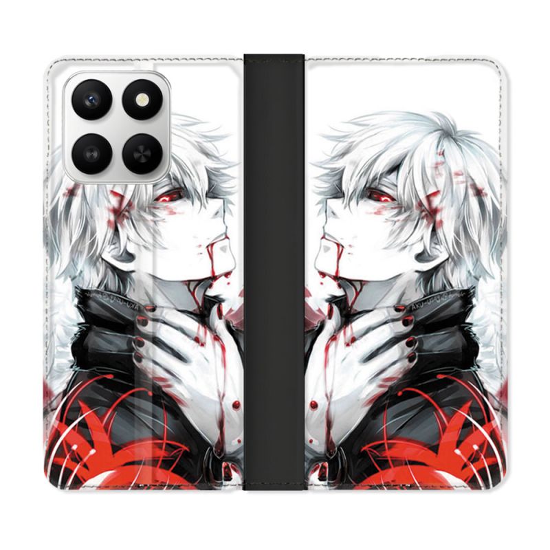 Housse cuir portefeuille Pour Honor 400 smart 5G Manga Tokyo Ghoul Kaneki Blanc