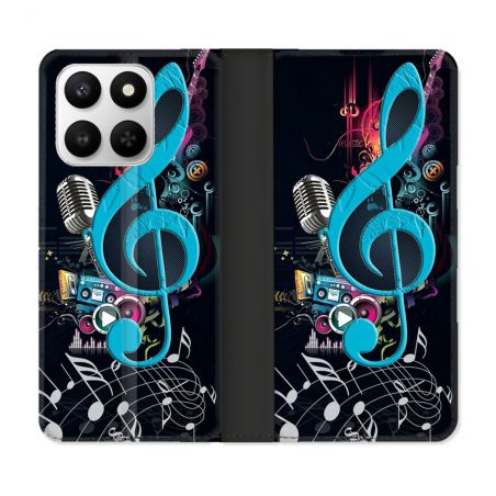 Housse cuir portefeuille Pour Honor 400 smart 5G Musique Cle Sol Bleu