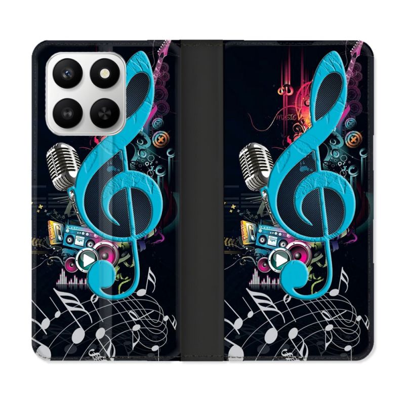 Housse cuir portefeuille Pour Honor 400 smart 5G Musique Cle Sol Bleu