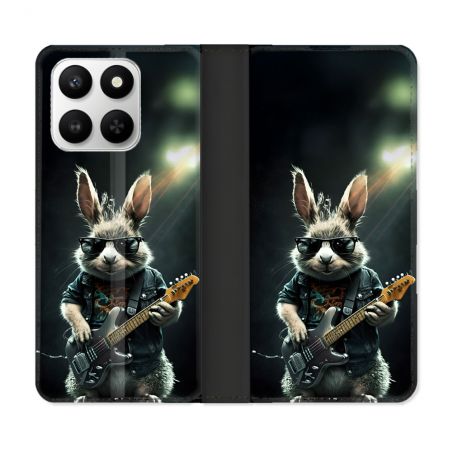 Housse cuir portefeuille Pour Honor 400 smart 5G Musique Rock Lapin