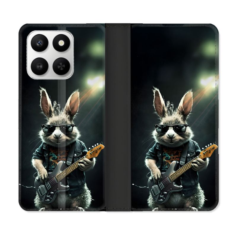 Housse cuir portefeuille Pour Honor 400 smart 5G Musique Rock Lapin