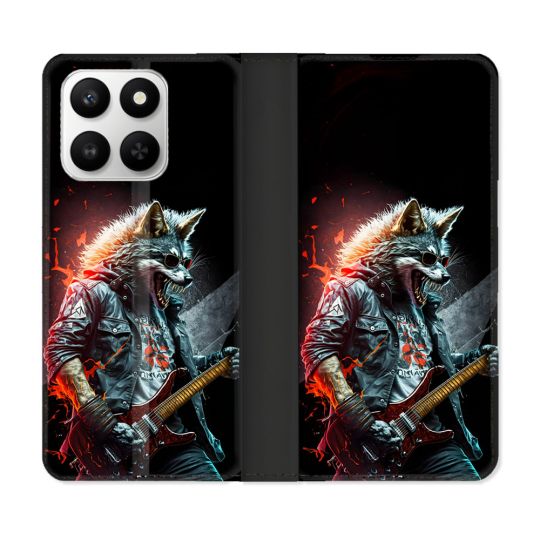 Housse cuir portefeuille Pour Honor 400 smart 5G Musique Rock Loup