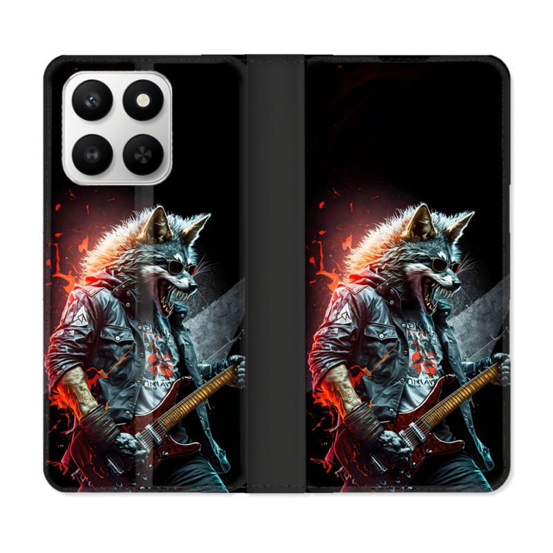 Housse cuir portefeuille Pour Honor 400 smart 5G Musique Rock Loup