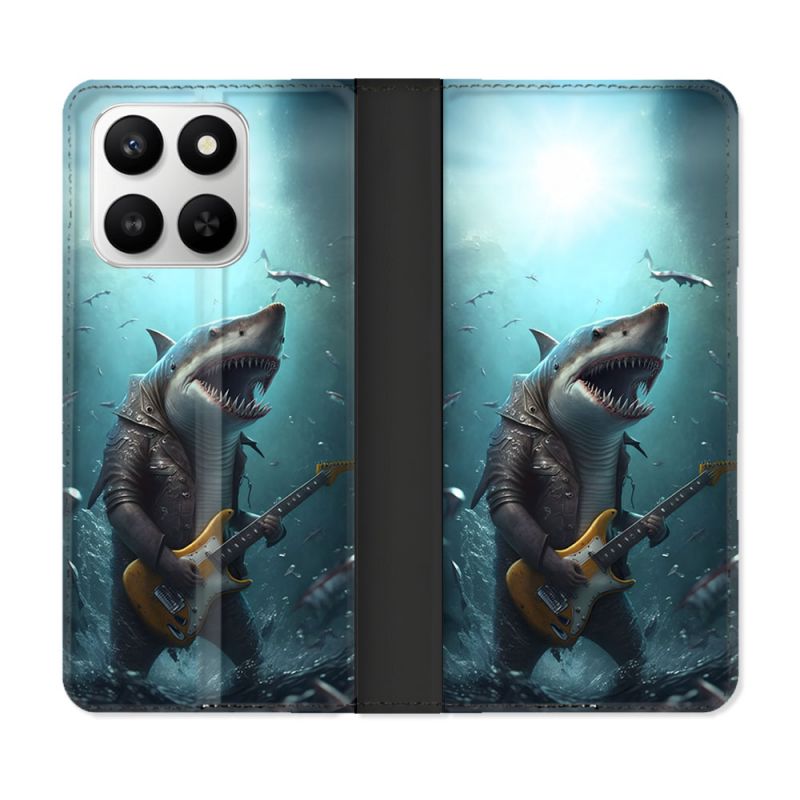 Housse cuir portefeuille Pour Honor 400 smart 5G Musique Rock Requin