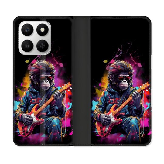 Housse cuir portefeuille Pour Honor 400 smart 5G Musique Rock Singe