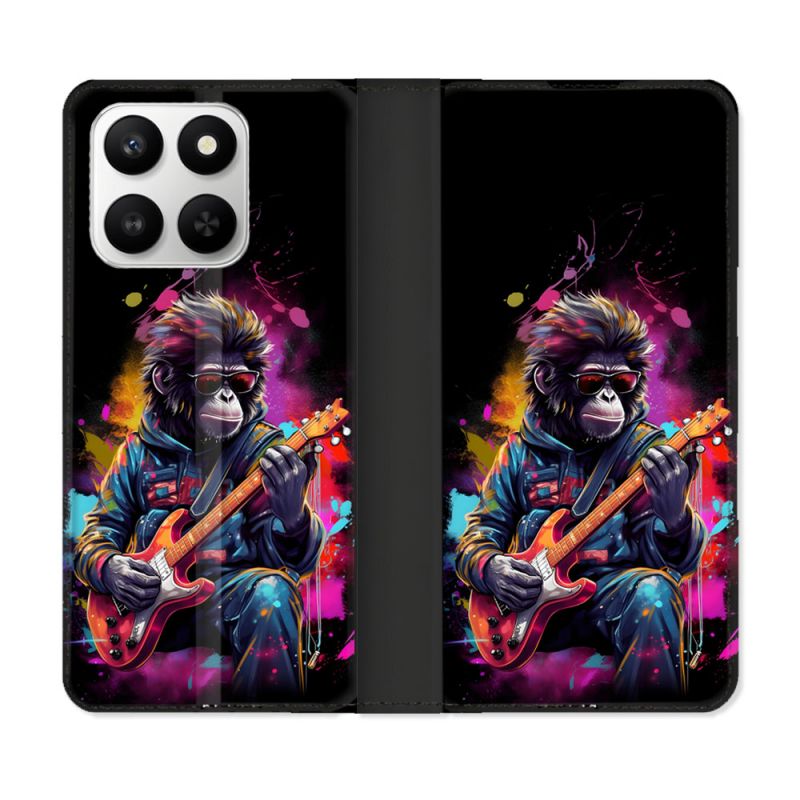 Housse cuir portefeuille Pour Honor 400 smart 5G Musique Rock Singe