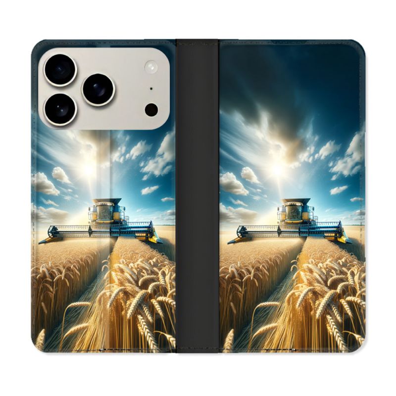 Housse cuir portefeuille Pour Iphone 17 Pro Agriculture Moissonneuse Blé