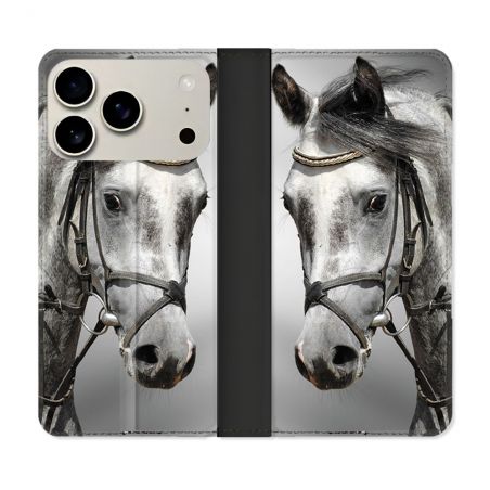 Housse cuir portefeuille Pour Iphone 17 Pro Animal Cheval Blanc