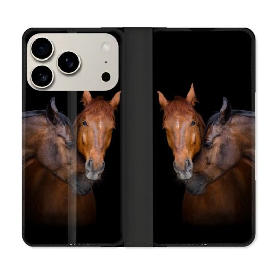 Housse cuir portefeuille Pour Iphone 17 Pro Animal Cheval Marron