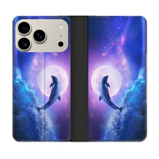 Housse cuir portefeuille Pour Iphone 17 Pro Animal Dauphin Vague