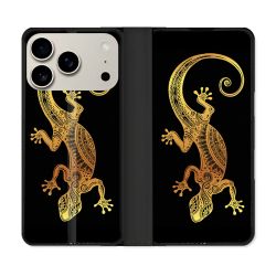 Housse cuir portefeuille Pour Iphone 17 Pro Animal Lezard Noir