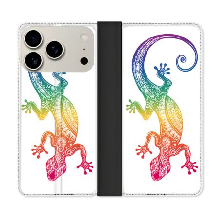 Housse cuir portefeuille Pour Iphone 17 Pro Animal Salamandre Color