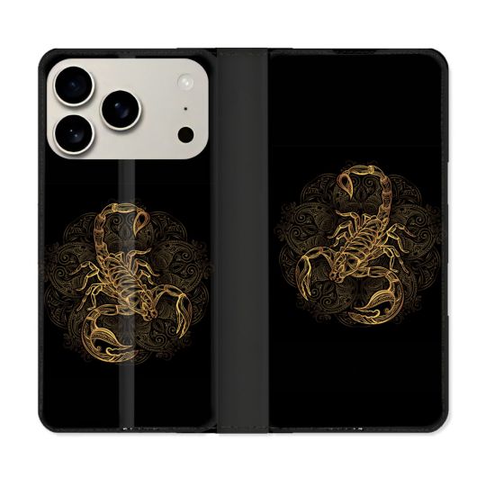 Housse cuir portefeuille Pour Iphone 17 Pro Animal Scorpion Fresque