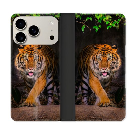 Housse cuir portefeuille Pour Iphone 17 Pro Animal Tigre Jungle