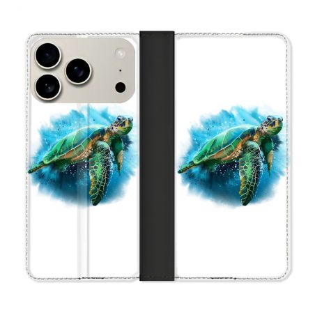 Housse cuir portefeuille Pour Iphone 17 Pro Animal Tortue Blanche multicolore