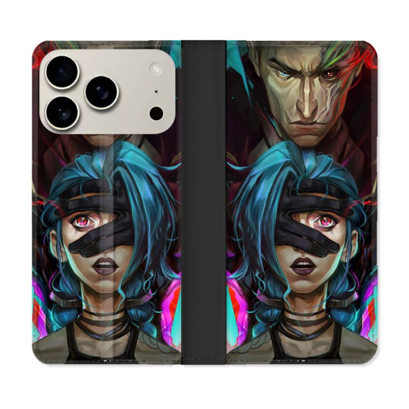 Housse cuir portefeuille Pour Iphone 17 Pro Arcane Jinx Bleu