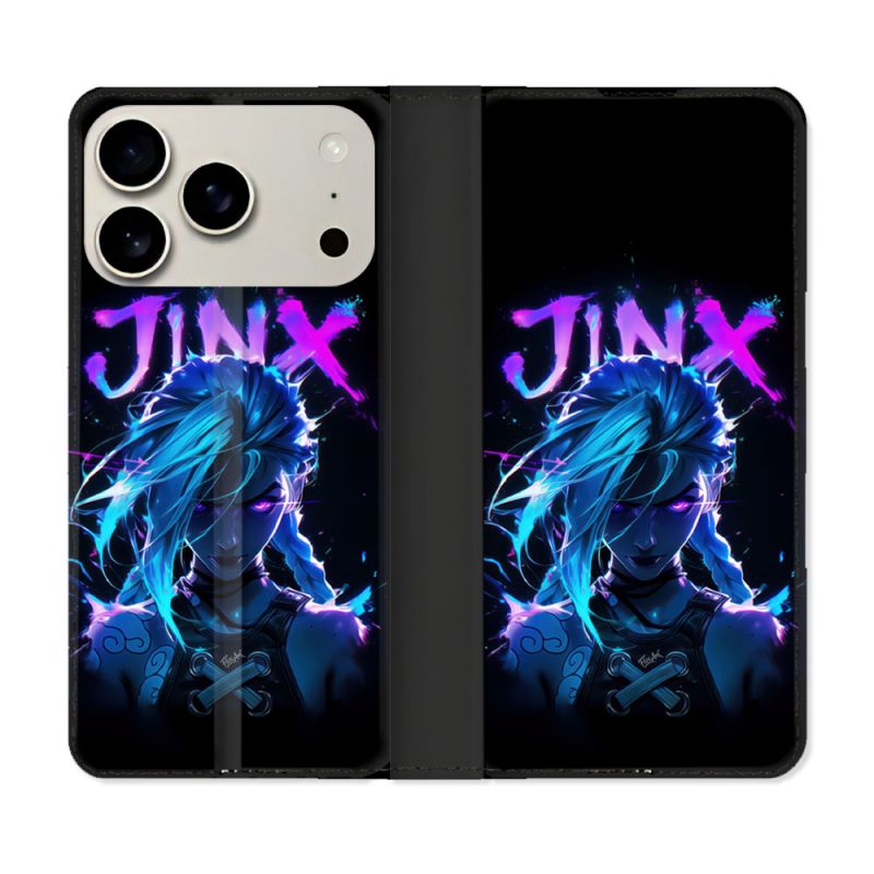 Housse cuir portefeuille Pour Iphone 17 Pro Arcane Jinx Night