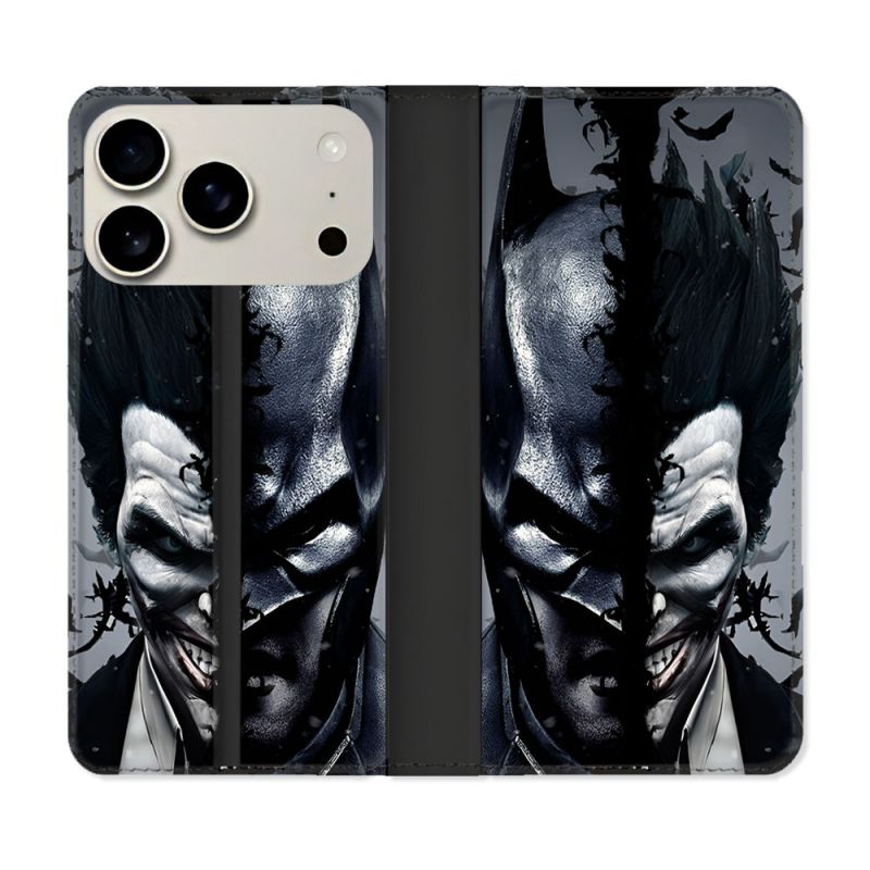 Housse cuir portefeuille Pour Iphone 17 Pro Batman Joker