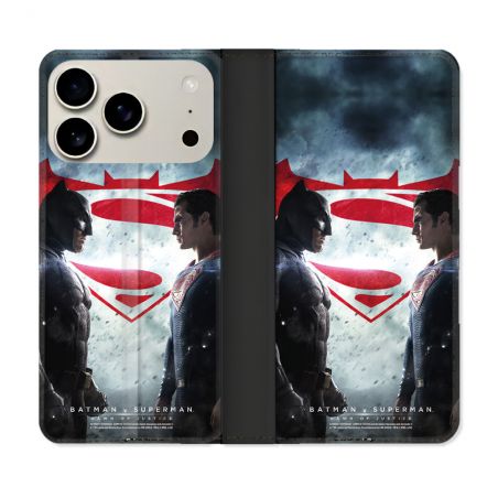 Housse cuir portefeuille Pour Iphone 17 Pro Batman VS Superman