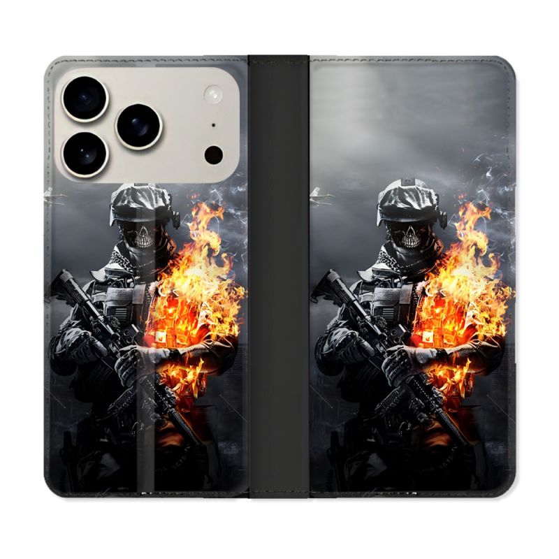 Housse cuir portefeuille Pour Iphone 17 Pro Call Of Duty Squelette