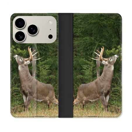 Housse cuir portefeuille Pour Iphone 17 Pro Chasse Cerf