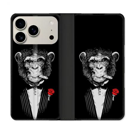 Housse cuir portefeuille Pour Iphone 17 Pro Decale Singe Mafia