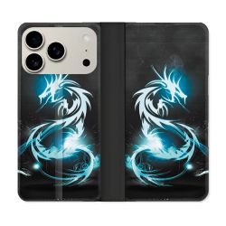 Housse cuir portefeuille Pour Iphone 17 Pro Fantastique Dragon Bleu