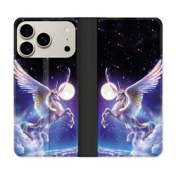 Housse cuir portefeuille Pour Iphone 17 Pro Fantastique Licorne Céleste